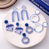 Wholesale style blue and white porcelain fragment earrings retro acrylic blue earrings elegant geometric earrings for women