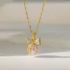 Wholesale Women’s Pearl Inlay Pendant Necklace With 18K Gold Plated Copper, Artificial Rhinestones, Cable Chain