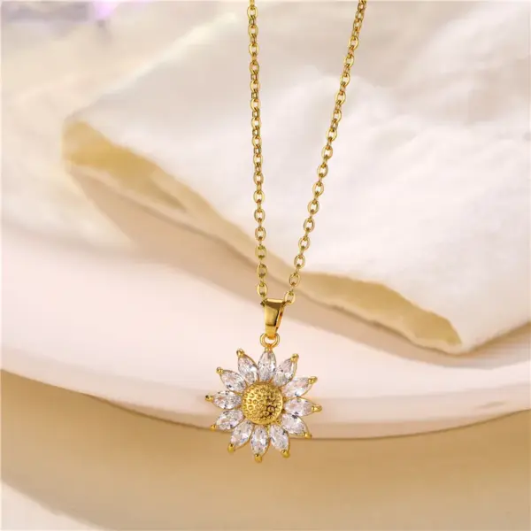 Wholesale Stainless Steel Brass Fashion Plating Inlay Flower Zircon Pendant Necklace