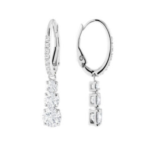 White gold three diamond earrings