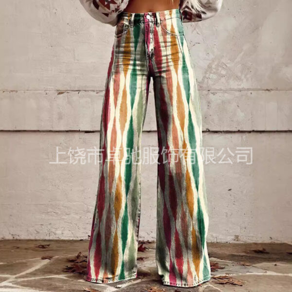 oly-f1e6b6b98efdbf0a60882a3975f2c9e2 Wholesale Independent Station Xiyin Shopee's Popular 3D Heat Transfer Bell-Bottom Pants Simulated Denim Pants Loose Pants