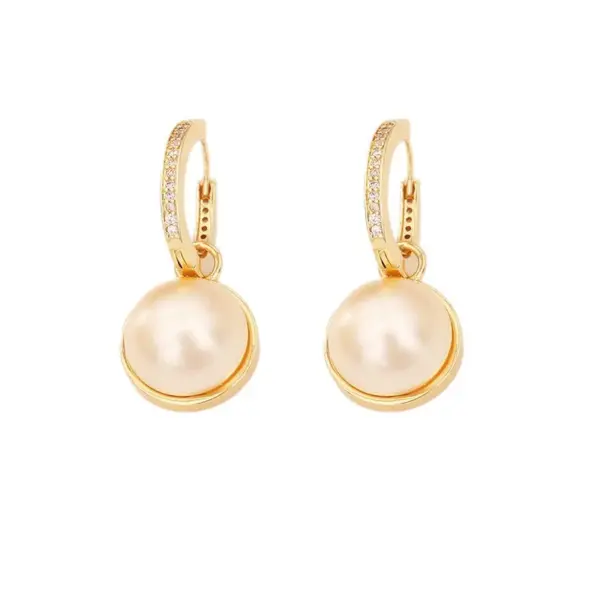 Wholesale Fashion Double-Sided Pearl Earrings For Women, Micro-Inlaid Zircon Tea Rose Design, Versatile Geometric Pattern, Gold-Plated 925 Sterling Silver Copper Dangle Earrings