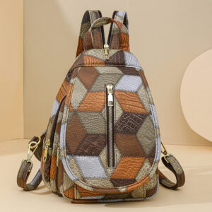Wholesale 2025 New Chest Bag European and American Retro Soft Leather Stitching Contrast Color Single Shoulder Crossbody Bag Large Capacity Waist Bag Backpack for Women