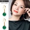 Wholesale Temperament Earrings for Women, Simulated Chalcedony Green Agate Earrings, Internet Celebrity Emerald Long Earrings, Anti-Precious Stone Earrings