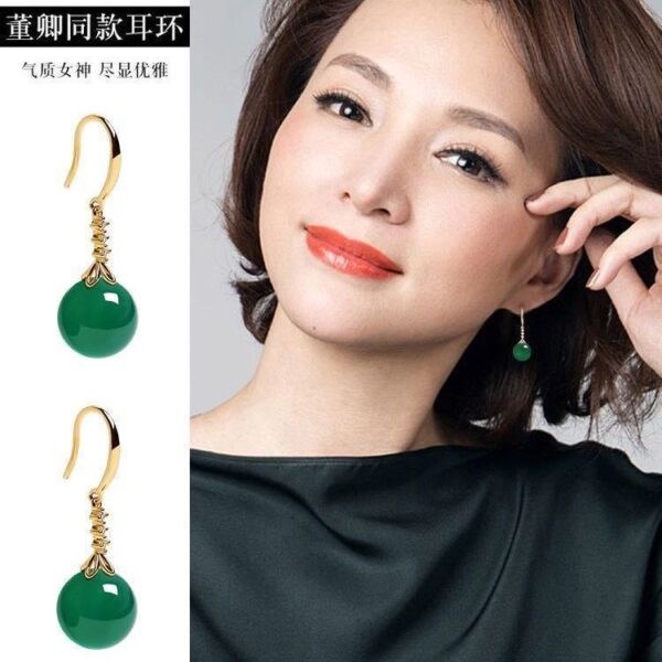 Wholesale Temperament Earrings for Women, Simulated Chalcedony Green Agate Earrings, Internet Celebrity Emerald Long Earrings, Anti-Precious Stone Earrings