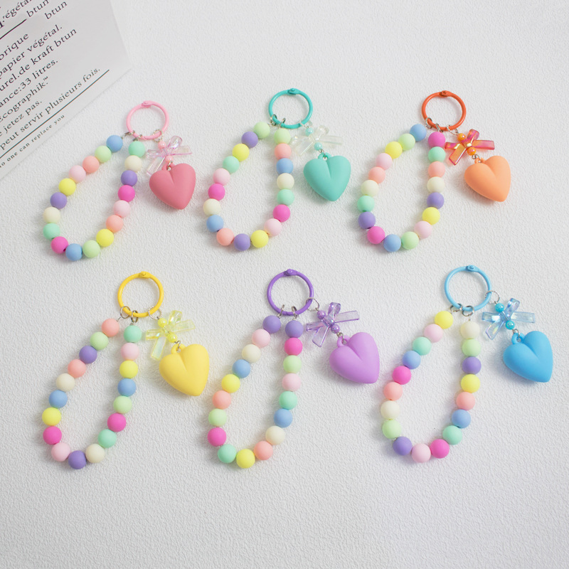 Wholesale Fresh Style Bow Love Bead Pendant ins Colorful Beaded Wrist Chain Car Keychain Accessories Women