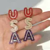 Wholesale Fashionable Diamond Earrings Women's Independence Day Anniversary Drop Earrings Alloy Zinc Earring Post USA Style Jewelry