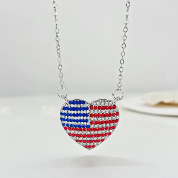 oly-f23b142e32a9d68d19ab33dc2e9a91a5 Wholesale Fashion Simple American Independence Day Rhinestone Wings Heart-shaped Pendant Alloy Necklace Set