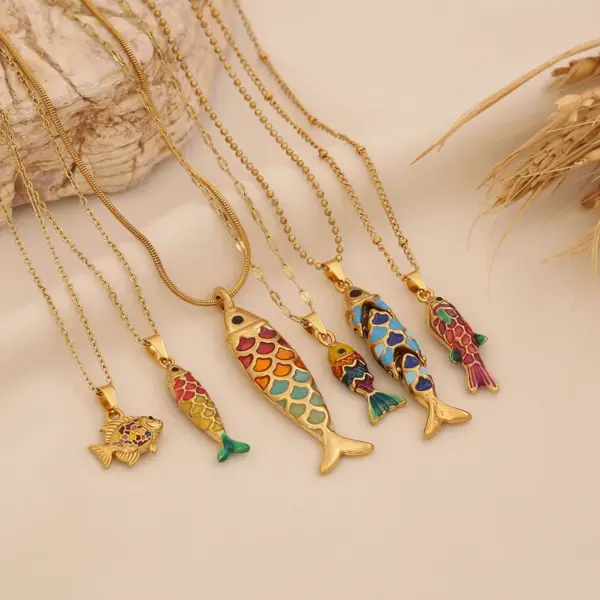 Wholesale Elegant Romantic Fish Pendant Necklace Stainless Steel 304 Vibrant 3D Moving Fish Personalized Jewelry For Women Lobster Clasp