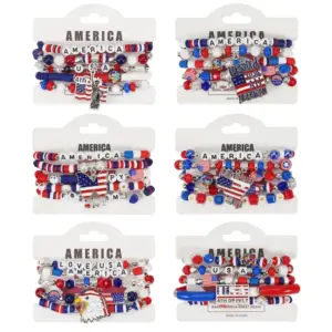 Wholesale New American Flag Bracelet Red White Blue Beads Adjustable Clasp Independence Day & Daily Wear Unisex