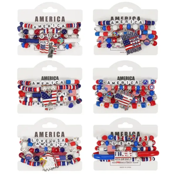 Wholesale New American Flag Bracelet Red White Blue Beads Adjustable Clasp Independence Day & Daily Wear Unisex