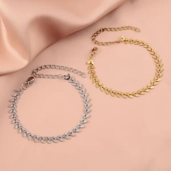 Wholesale Simple Style Leaf 304 Stainless Steel 18K Gold Plated Bracelets In Bulk