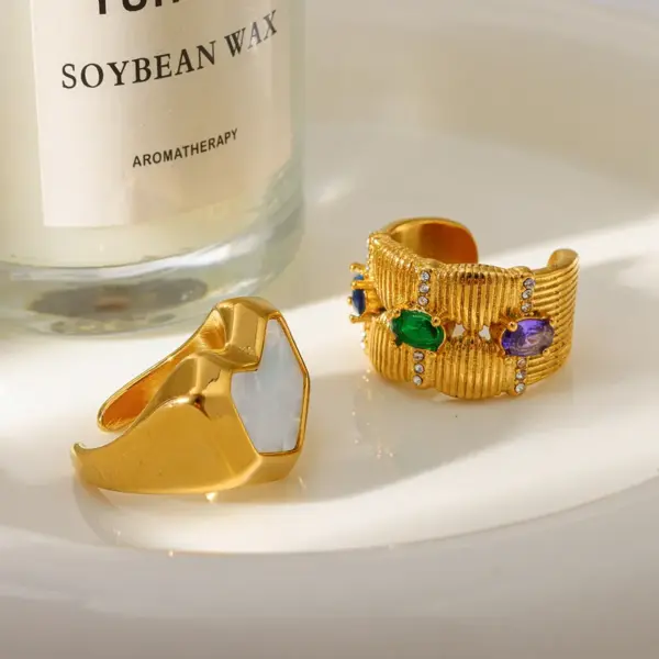 Wholesale Oval African Style Ring For Independence Day, 304 Stainless Steel With 18K Real Gold Plated 0.03µm Thickness And Zircon Inlay