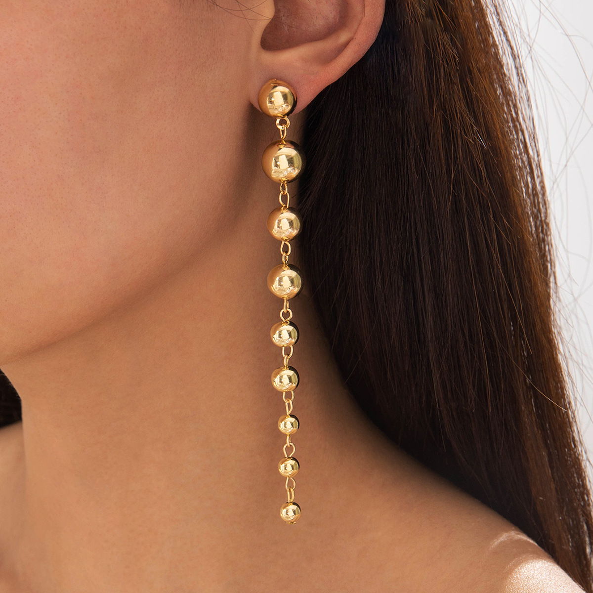 Wholesale European and American cross-border jewelry fashion retro CCB personality metal round beads geometric tassel long earrings eardrop women