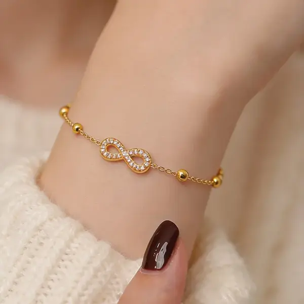 Wholesale Infinity Three-dimensional Bracelets For Women With 304 Stainless Steel O Chain And Glass Inlay Material
