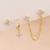 Wholesale New Stylish Stainless Steel Diamond Embedded Petal Earrings Women's Set Geometric Pattern Luxury Style 18K Gold Ear Studs
