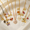 Wholesale Stainless steel pendant necklace with flower and butterfly design, clavicle chain