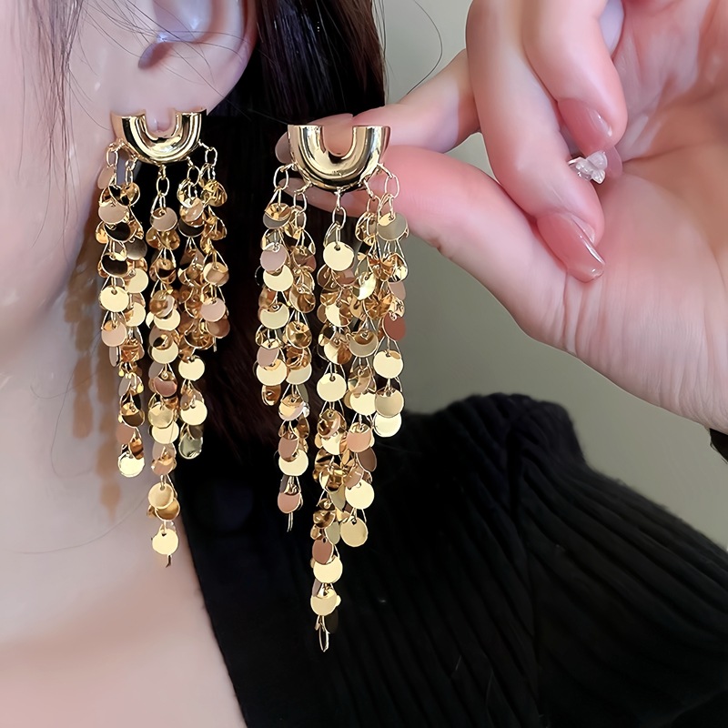 Wholesale European and American fashion temperament tassel sequins heavy earrings cross-border atmosphere high sense cold wind metal hair accessories