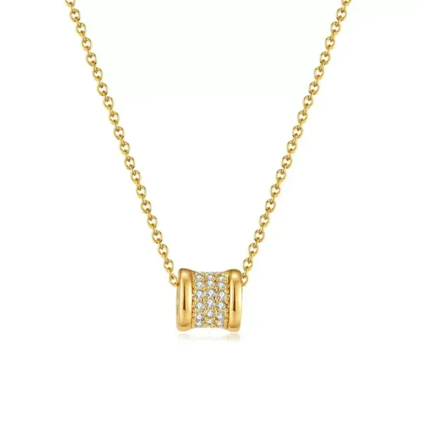 Wholesale Geometric Inlay Pendant Necklace For Women In Copper With 18K Real Gold Plated Water Plating And Artificial Rhinestones On Cable Chain