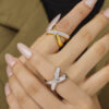 Wholesale selling simple personality X-shaped diamond ring style geometric irregular design titanium steel plated 18k gold