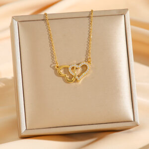 8033 gold double ring love heart