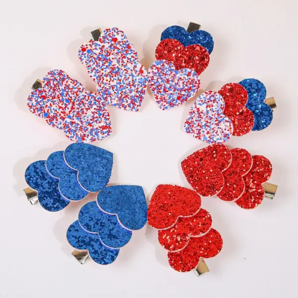 Wholesale Red Blue White Shiny Heart Hair Clip Onion Powder Heart Hair Accessories Side Bangs Clip For Girls