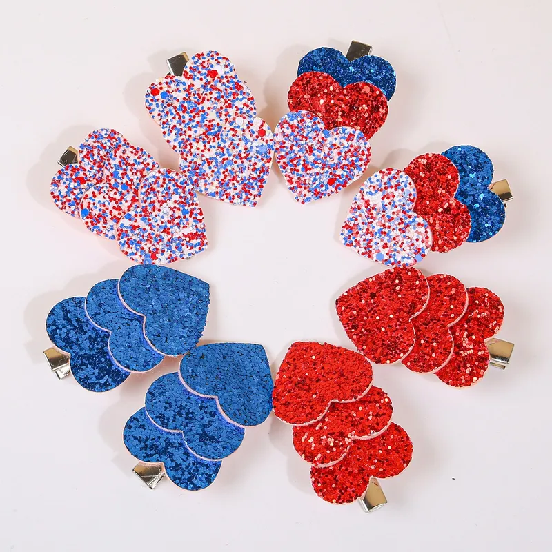 Wholesale Red Blue White Shiny Heart Hair Clip Onion Powder Heart Hair Accessories Side Bangs Clip For Girls