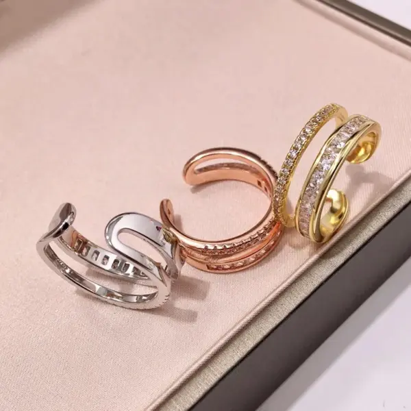 Wholesale Women’s C Shape Open Ring In Brass With 18K Real Gold Plated Water Plating And Zircon Inlay, Featuring Bezel Setting