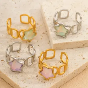 Wholesale Colorful Star Stainless Steel Open Ring Fashionable Freshened Up Diamond Embedded Non-Fading Hand Jewelry For Women