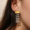 oly-f303882dde01f817fcff13e0c5f4bc32 Wholesale Roman Style Sector Earrings For Independence Day, 304 Stainless Steel With 18K Real Gold Plated Coating 0.03µm Featuring Pearl Inlay