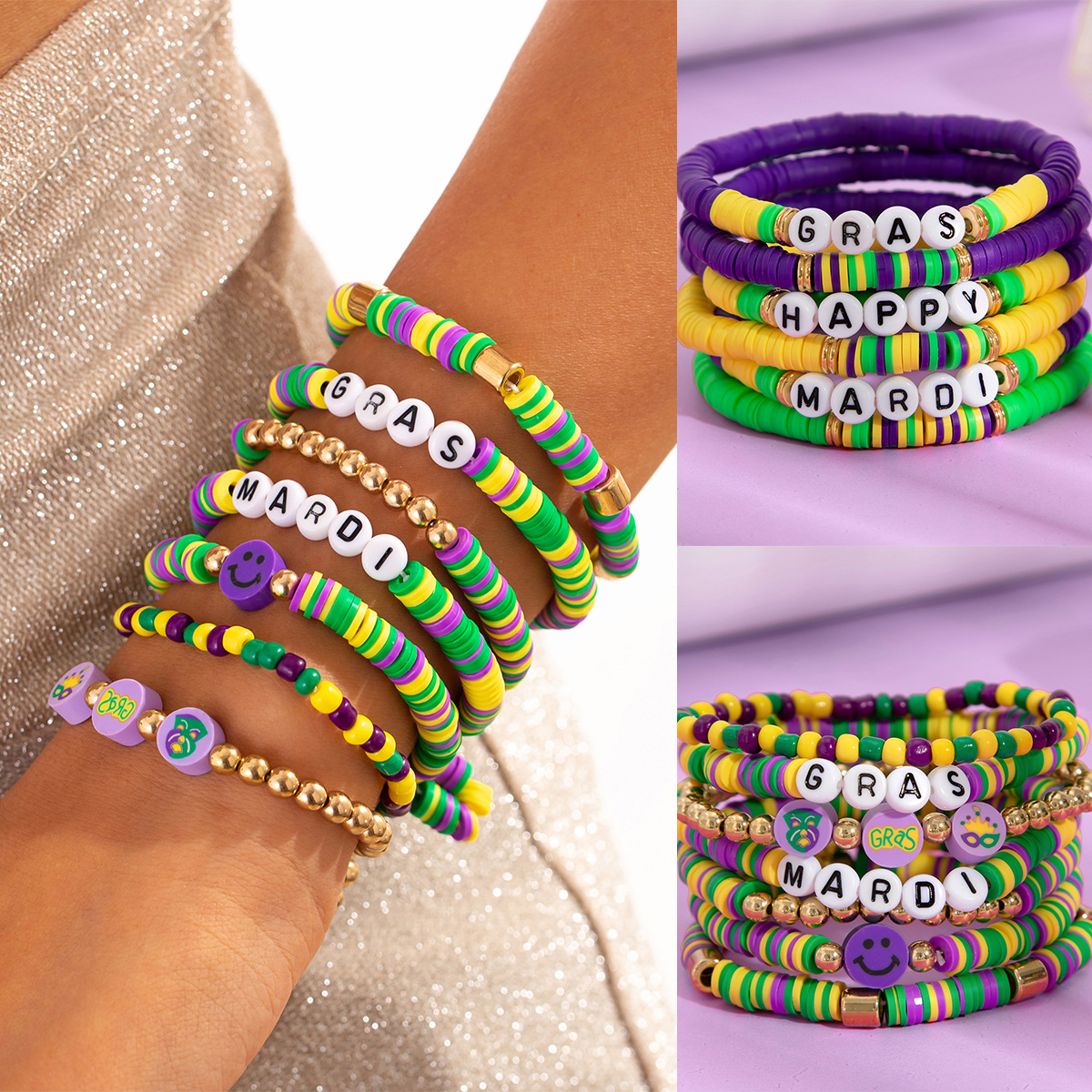 Wholesale European and American Cross-border Carnival Soft Ceramic Letter suit Bracelet Stacked with Acrylic Beaded Bracelet Personalized Hand Jewelry