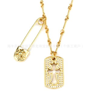 Gold pin military brand necklace
