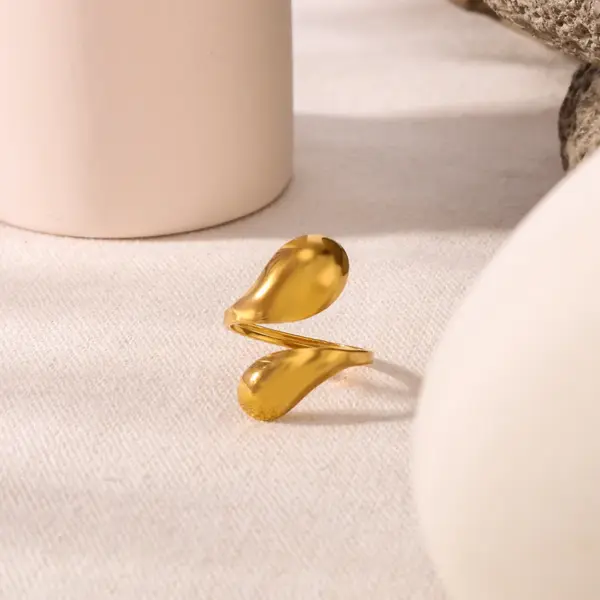 Wholesale 304 Stainless Steel Geometric Water Droplets PVD Coated 18K Gold 18K Real Gold Plated Real Gold Plated Vintage Style Modern Style Simple Style Waterproof Non Tarnish Gold Open Rings