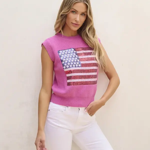 Wholesale Spring 2025 Women's Knitted Round Neck Vest Sequin Patchwork Fashion Trend Casual Style A-Line Standard Length Shoulder Strap