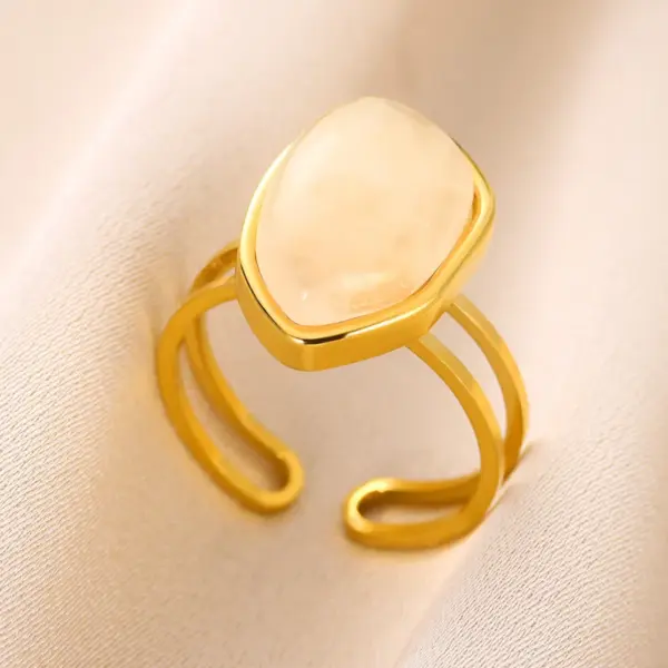 oly-f343225506bb9916abfc2c71f5ee5316 Wholesale 2pcs/set White Nude Natural Stone Jewelry Set 18K Gold Plated Stainless Steel Necklace Ring Minimalist Water Drop Shape Two-Piece Jewelry Accessories Daily Wear Choice