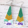 Wholesale  carnival green yellow purple sequins glitter 3 layer PU leather pendant earrings fashion carnival earrings