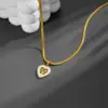 Wholesale Titanium Steel 18K Gold Plated Elegant Hollow Out Tree Heart Shape Acrylic Pendant Necklace
