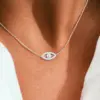 Wholesale Minimalist Classic Style Eye Plated 18K Real Gold Zircon 201 Stainless Steel Copper Cable Chain Cross Chain Lobster Clasp Women's Necklace