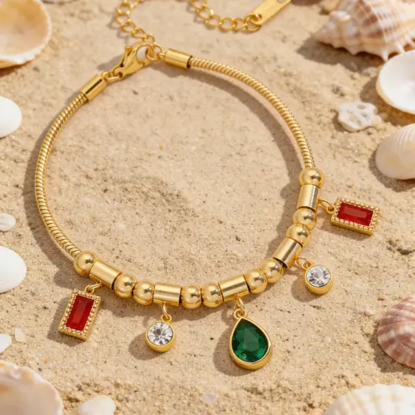 Wholesale Square Waterproof Couple Bracelets 304 Stainless Steel 18K Gold Plated Zircon Inlay Snake Chain