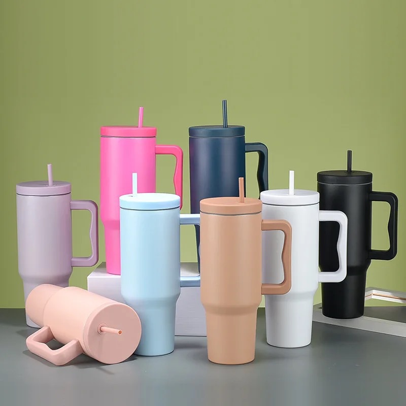 Wholesale Cross-Border Third Generation 40oz Ice Cup Car Handle Straw Thermos Cup 304 Stainless Steel Thermal Insulation and Cold Storage