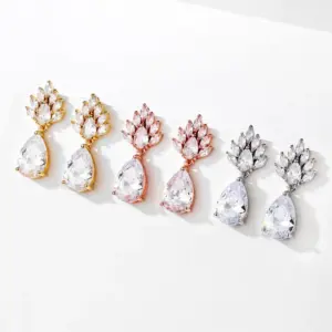 Wholesale RAKOL New Copper Inlaid AAA Grade Waterdrop Zircon Earrings Women Elegant Bride Wedding Dress Accessory Luxury Style