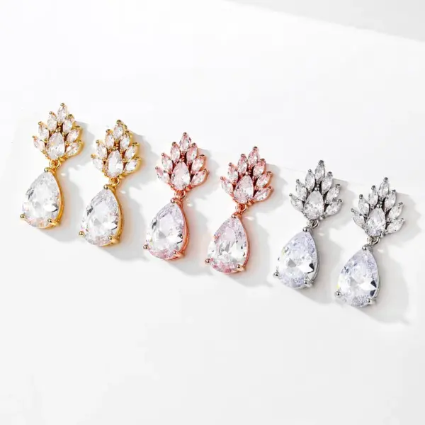 Wholesale RAKOL New Copper Inlaid AAA Grade Waterdrop Zircon Earrings Women Elegant Bride Wedding Dress Accessory Luxury Style