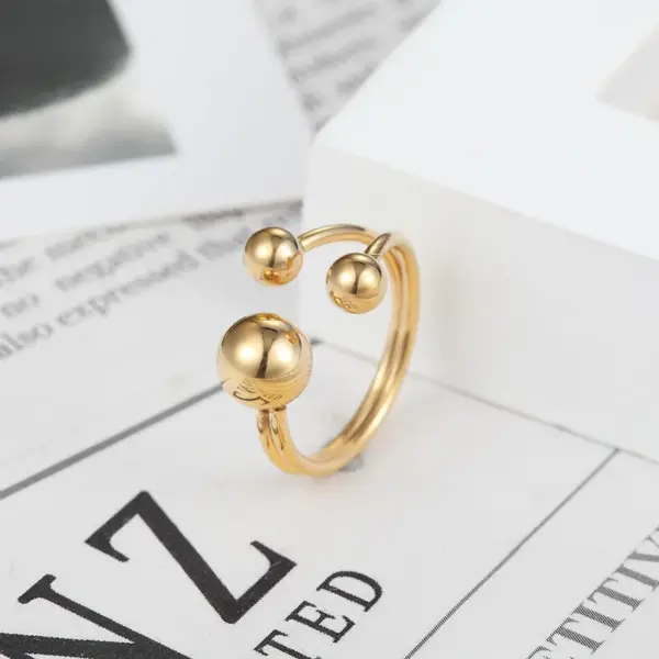 Wholesale Vacuum Plating Real Gold Plated 18K Gold Ball 304 Stainless Steel Titanium Steel Fashion Waterproof Non Tarnish Rings