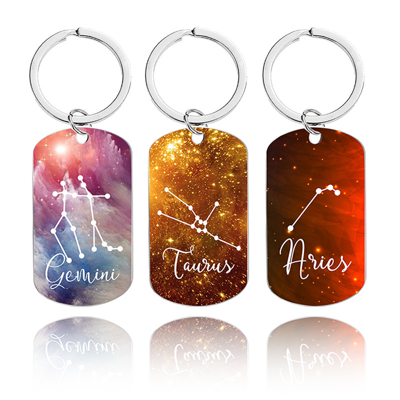 Wholesale Metal keychain European and American cross-border twelve constellation models for colleagues and friends commemorative gift metal lettering