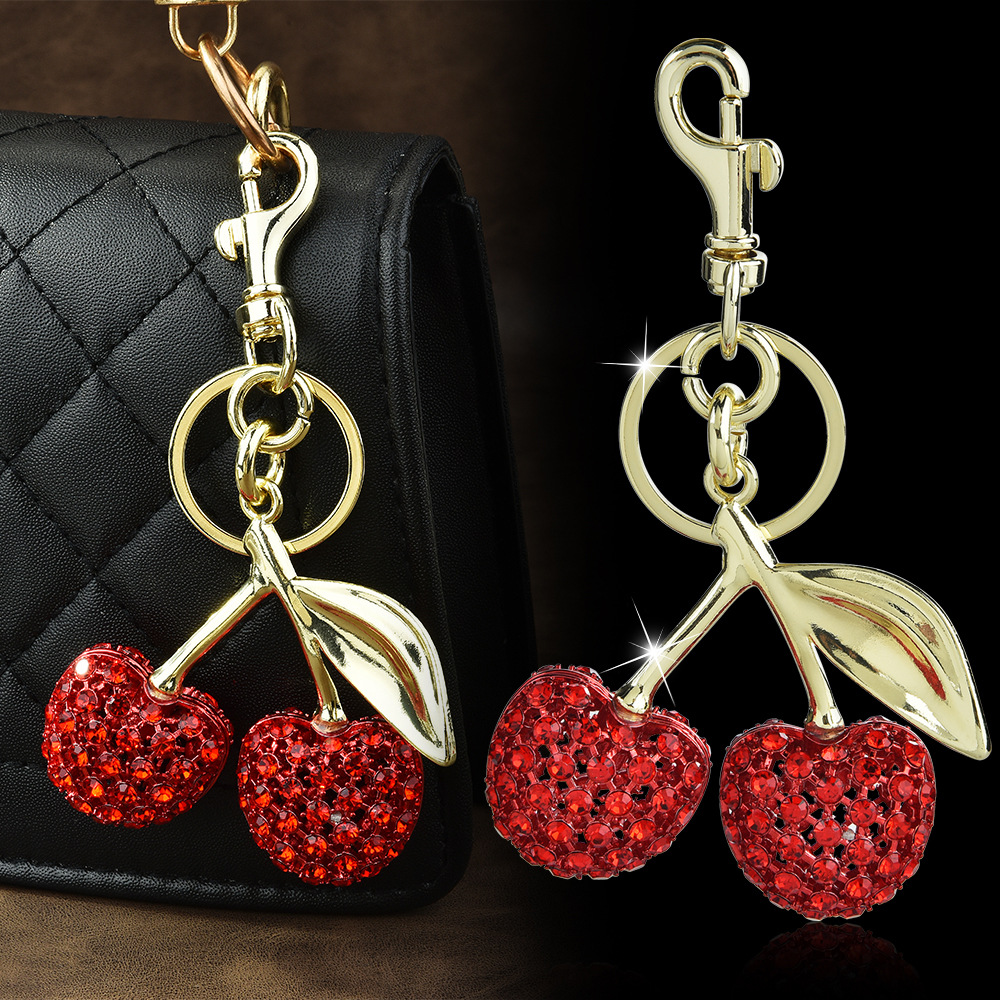 Wholesale Factory direct jewelry full diamond cherry bag key chain cross-border fruit cherries fashion pendant wholesale generation
