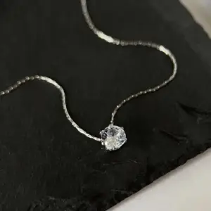 [H190] Single Diamond Necklace / Steel Color