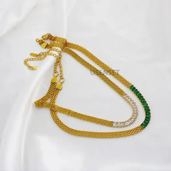 Wholesale Fashion Solid Color Stainless Steel Plating Inlay Zircon Bracelets Necklace 1 Piece