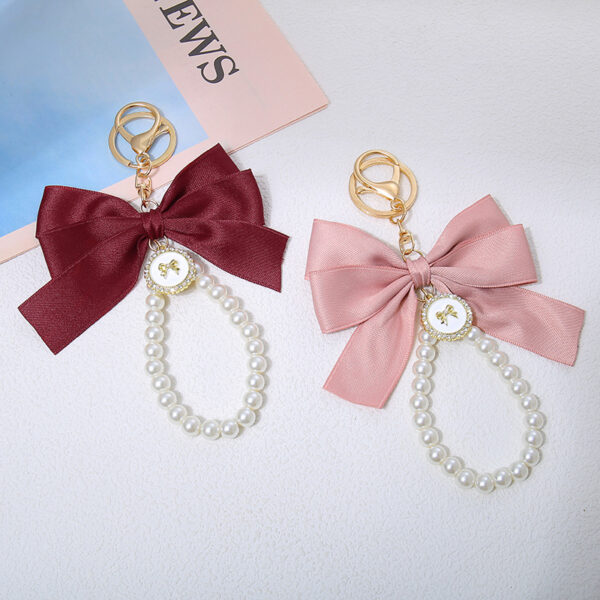 Wholesale Large Pearl Bow Keychain Pendant Handmade Colorfulful Webbing Cloth Knot Accessories Headphone Set Bag Decoration