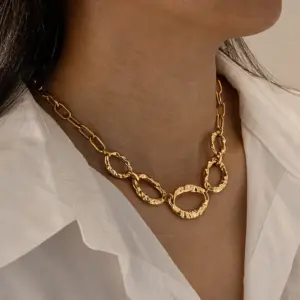 oly-f3964b2cbc6109bca379945753542ee7 Wholesale Two Tone Irregular Jewelry Set For Women With 18K Real Gold Plated 304 Stainless Steel And PVD Coated Paperclip Chain