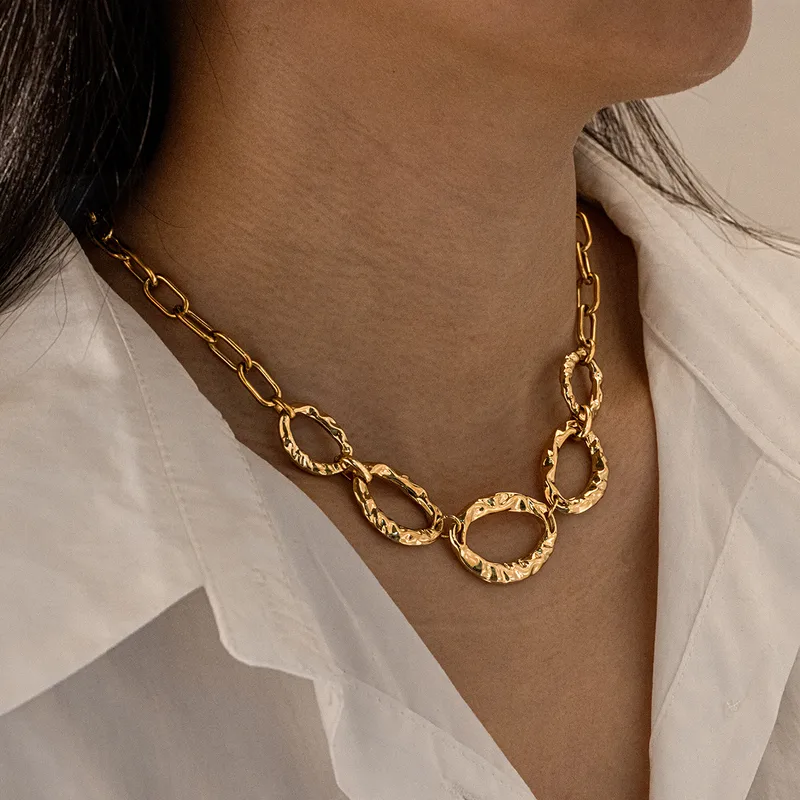 Wholesale Two Tone Irregular Jewelry Set For Women With 18K Real Gold Plated 304 Stainless Steel And PVD Coated Paperclip Chain